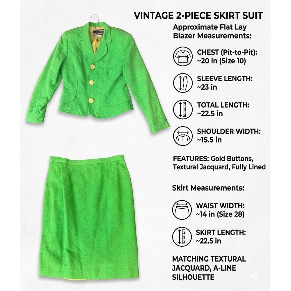 Rickie Freeman 2-Piece Blazer & Skirt Womens 10 Green Textured Business Career